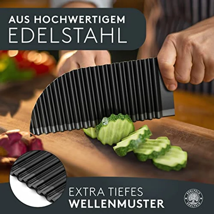 Edelfeld Wellenschneider für Pommes, Obst & Gemüse - Spülmaschinengeeignetes Wellenmesser mit Titanklinge - Professionelles Riffelmesser für Erwachsene & Kinder - BLW Wellenschnittmesser aus Edelstahl – Bild 5