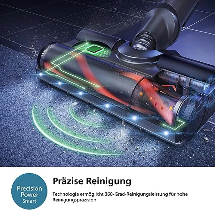 Philips Kabelloser Akku-Staubsauger Aqua Plus 8000 Serie XC8055/01, Staubsaugen und Wischen, PowerCyclone 12, PrecisionPower Smart-Düse mit LEDs, bis zu 80 Minuten Laufzeit, Blau – Bild 4