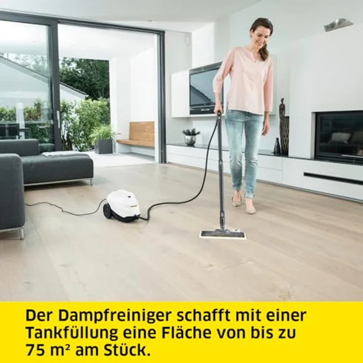 Kärcher Dampfreiniger SC 3 EasyFix, Dampfdruck: max. 3,5 bar, Aufheizzeit: 30 s, Leistung: 1.900 W, Flächenleistung: 75 m², Tank: 1 l, mit Entkalkungskartusche, Bodenreinigungsset und Düsen, Weiss – Bild 3