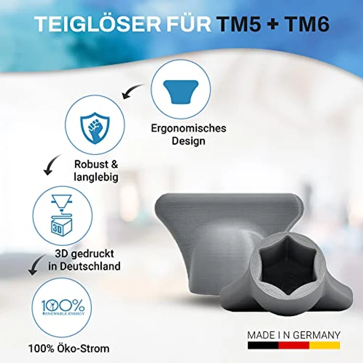 Mix-Slider ® Teiglöser Teigblume für Thermomix, Zubehör für Vorwerk Küchenmaschine TM5 + TM6 3D gedruckt Made in Germany (Silber Grau) - Preisvergleich – Bild 4