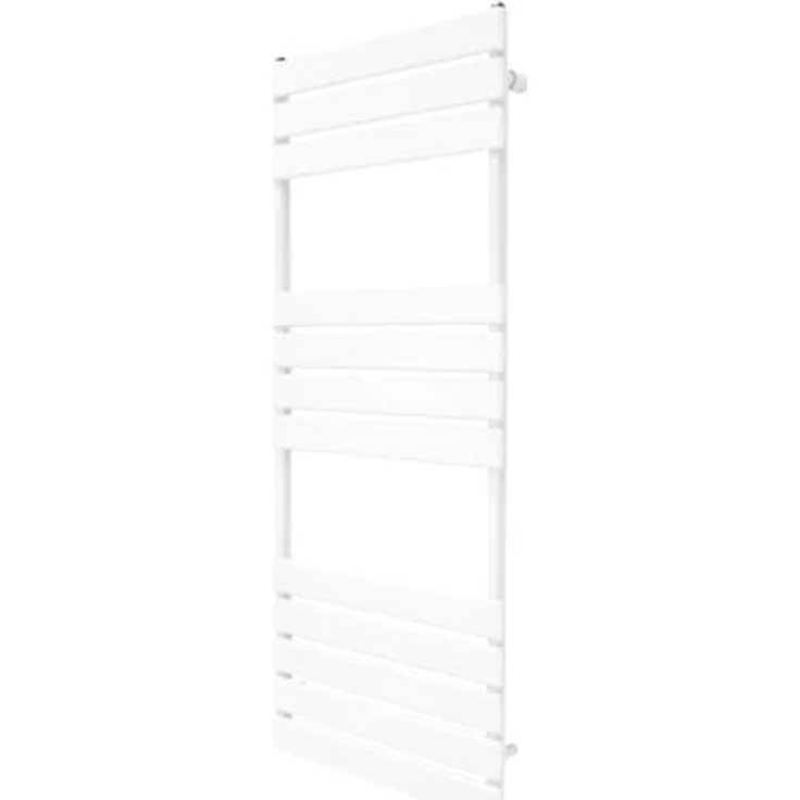 Monster Shop Flacher Handtuchheizkörper 1200mm x 450mm | Glänzend Weiß Kohlenstoffstahl | Hohe Wärmeleistung 1892 BTU, Leiterdesign mit 12 Paneelen | Inkl. Reinigungsbürste, Befestigungsset & Halterungen
