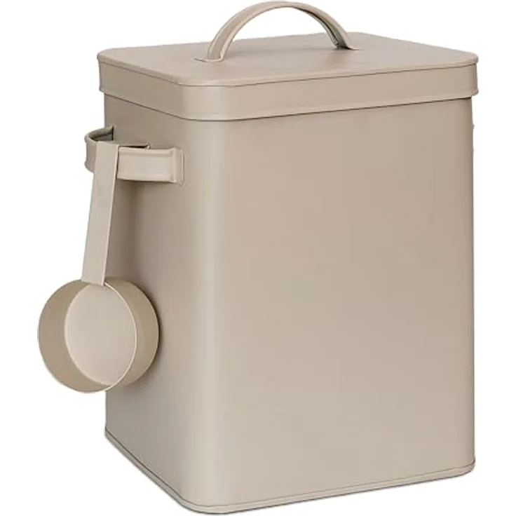 Relaxdays 2 x Metallbox, Aufbewahrungsbox 6,5 L mit Dosierhilfe, luftdicht, beige – Bild 1