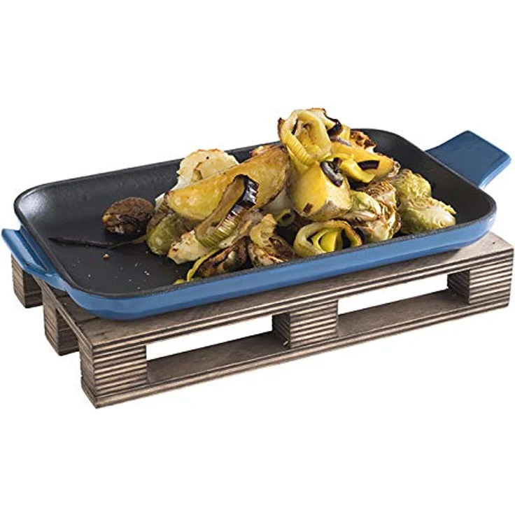 APS Servierpfännchen „Cast Iron“ - Mini Gusseisen-Pfanne, Gusseisen emailliert, eckig, B x T x H: 20 cm x 13 cm x 2 cm, stapelbar, Backofen geeignet, Schale, Blau – Bild 3
