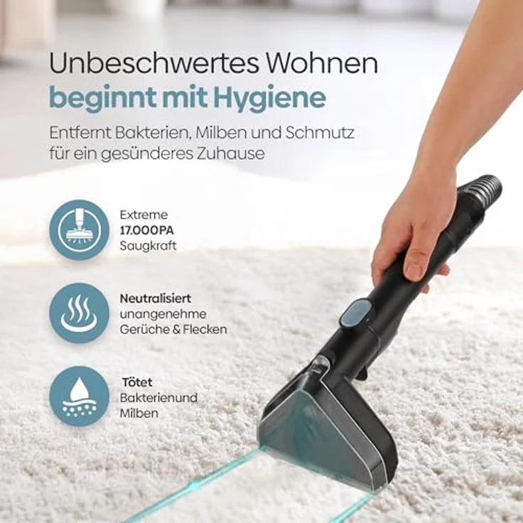Olvy Teppichreiniger Waschsauger 17.000 PA, leistungsstarker Nasssauger für Sofa, Auto & Teppich, inkl. Zubehör & Reinigungsmittel – Bild 3