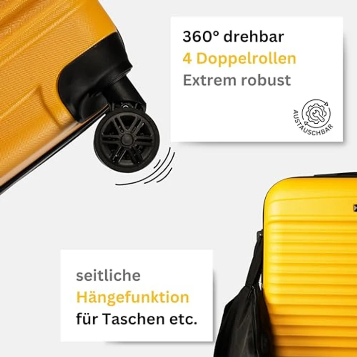 NOWI Las Palmas Koffer L – 59L Ultraleicht-Hartschalenkoffer mit 8 drehbaren Rollen, wasserabweisend, gelb – Bild 5