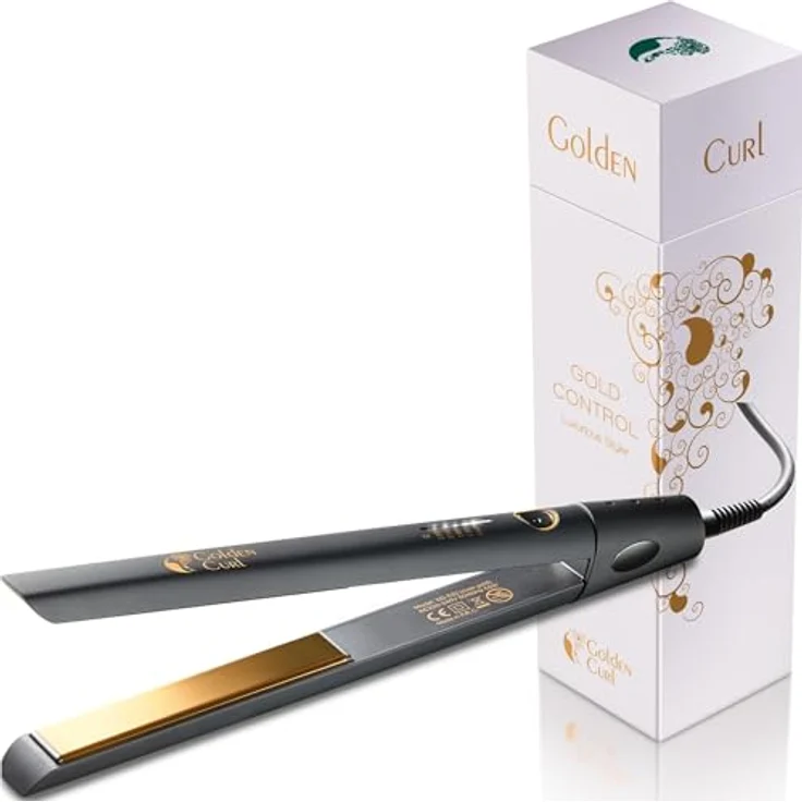 Golden Curl Glätteisen Locken und Glätten Haarglätter - 5 Jahre Sorgenfreiheit - Hair Straightener 2 in 1 (Gold Control) – Bild 1