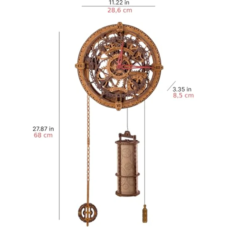 WoodenCity 3D-Holzpuzzle Wanduhr, Industrielle Vintage-Wanduhr mit präzise gearbeiteten Zahnrädern und hochwertigem Holz – Bild 6