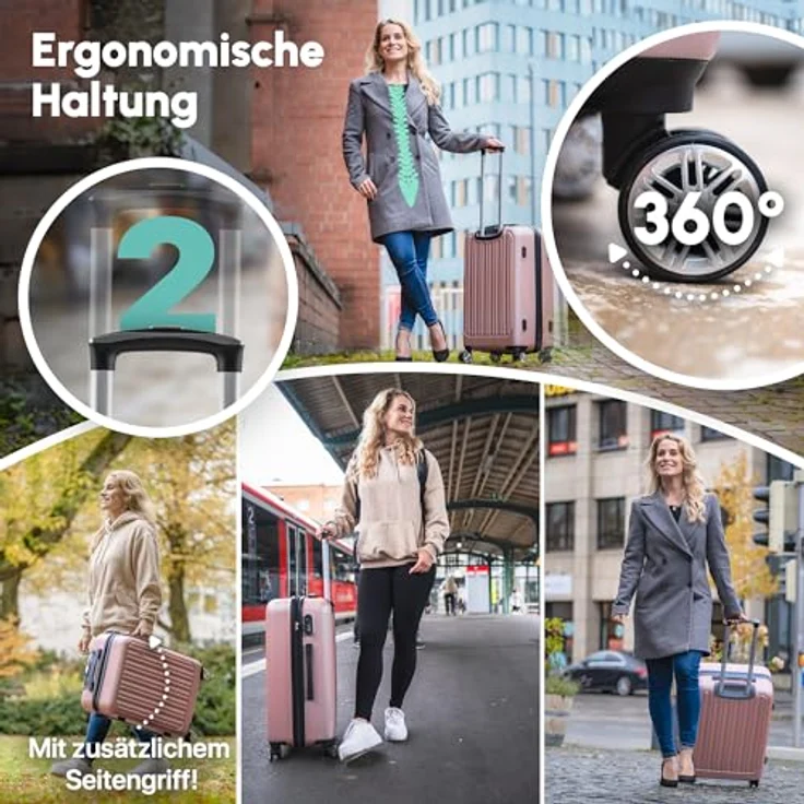 Easy Move ABS Hartschalenkoffer [ERGONOMISCH & SICHER] - Großer Trolley Koffer mit 360° Rädern, Zahlen Schloss - reisekoffer groß, hartschalenkoffer, Luggage (Rose Gold, L) – Bild 3