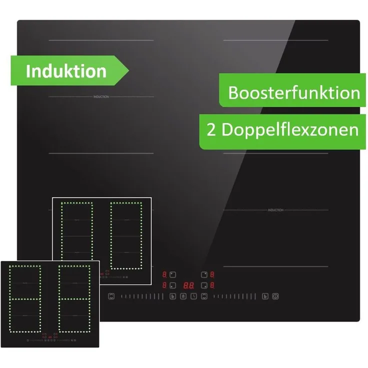 PKM Flex-Induktions-Kochfeld IN4-2FZSA, autark 60cm mit 2 Flex-Zonen und Boosterfunktion