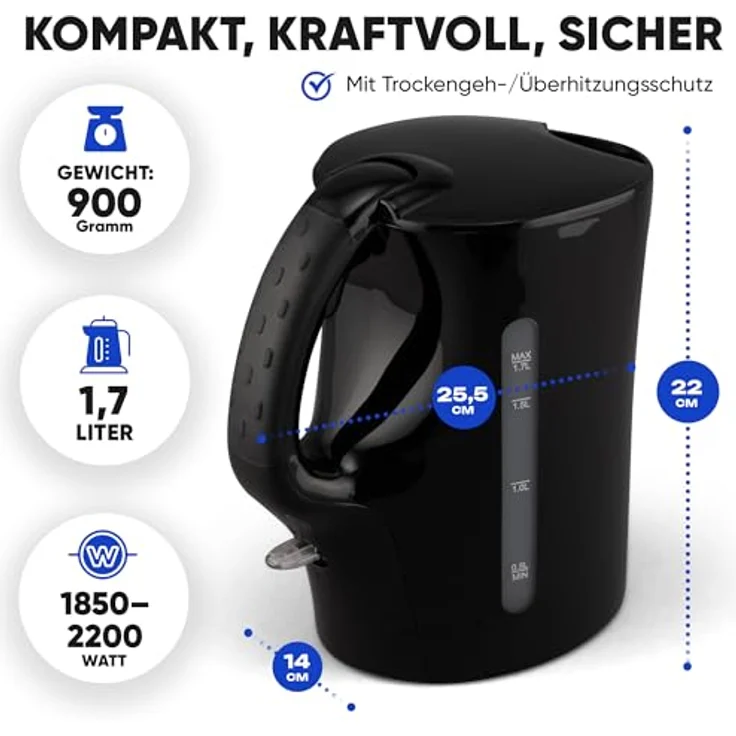 BOMANN Wasserkocher WK 6079 CB, 1,7L Füllmenge, max. 2200 Watt, Einhandbedienung, Edelstahl – Bild 6