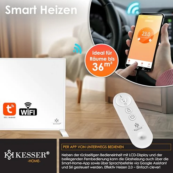 KESSER® Infrarotheizung Energiesparend Infrarot Standgerät & Wandmontage Elektroheizung 540W mit Fernbedienung Thermostat & App-Steuerung Elektrisch Heizpaneel Heizung Konvektor Standfüße – Bild 5