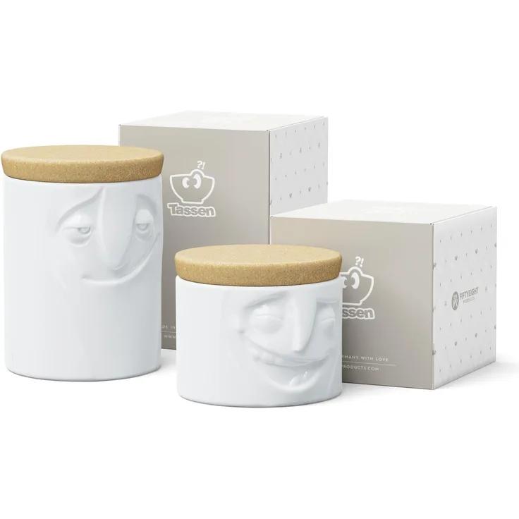 FiftyEight Vorratsdosen Set 2-tlg. | Charmant (1700 ml) und Heiter (600 ml) | Porzellan mit Korkdeckel, weiß