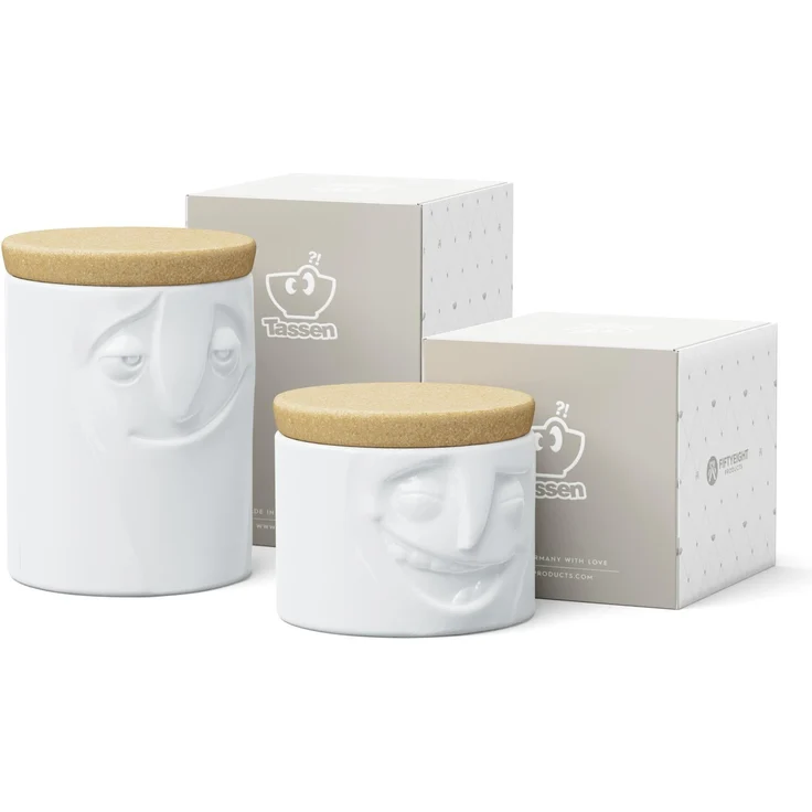 FiftyEight Vorratsdosen Set 2-tlg. | Charmant (1700 ml) und Heiter (600 ml) | Porzellan mit Korkdeckel, weiß