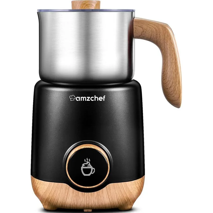 AMZCHEF Milchaufschäumer CE-MMF-9117-BK, 550 W, 8-in-1 Multifunktion, sichere Induktionserwärmung, 600 ml, einfacher OLED-Bildschirm, abnehmbarer Schneebesen, schwarz