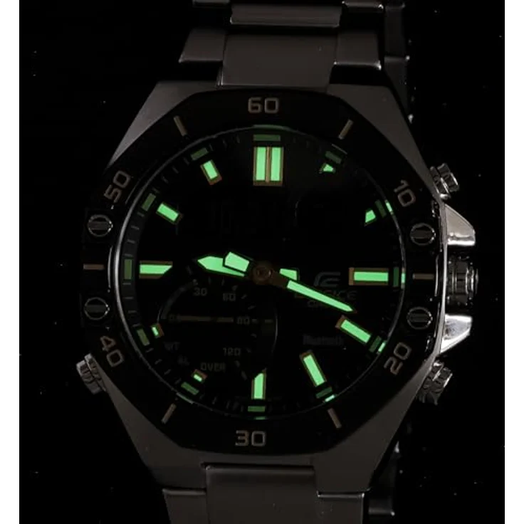 Casio ECB-10DB-1A9EF, Analog-Digital-Chronograph mit silbernem Edelstahlband, Bluetooth, Stoppuhr, Weltzeit und Wasserdichtigkeit bis 10 bar, schwarz-silberner Zifferblattfarbe – Bild 4