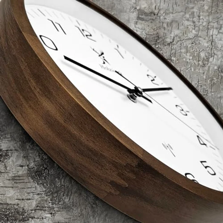 Holzwerk Germany Natur Holz Funkwanduhr Funk Wanduhr Holz-Uhr Vintage Funkuhr lautloses Uhrwerk ohne Tickgeräusche Braun Weiß lautlos aus handgefertigtem Massivholz Natur Holz 30 cm (Funkwerk.Braun) – Bild 4