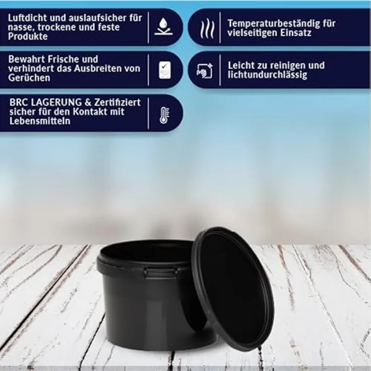 BenBow Eimer mit Deckel 0,5L Schwarz BSR- luftdicht Lebensmittelecht BRC- auslaufsicher – Bild 5