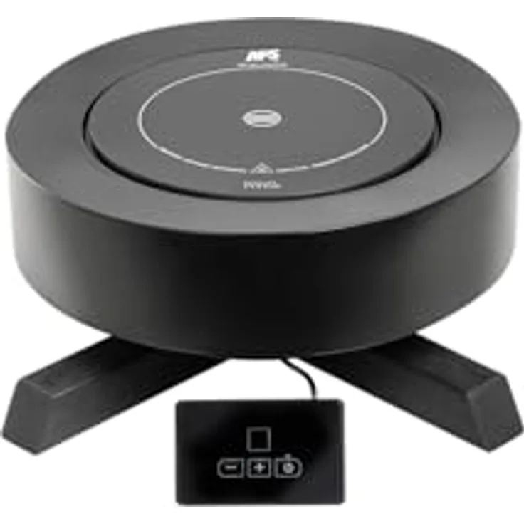 APS 12250 Induktionsstation "BONFIRE", 2-tlg. Set mit Induktionskochplatte Ø 24 cm, 900 Watt, Metallständer in Schwarz mit Eichenholzrahmen, Ø 46,5 cm, Höhe 16 cm