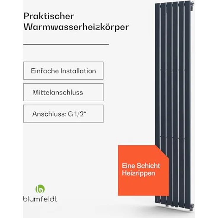 Blumfeldt Badheizkörper Flach, 1420 Watt Vertikaler Warmwasser Wandheizkörper mit Thermostat für Badezimmer & Wohnzimmer, leise – Bild 3