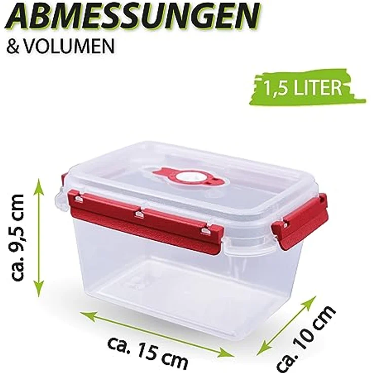 Tontarelli Vorratsdose für Lebensmittel (1500 ml) - Rot - Luftdichter Deckel, Mikrowellengeeignet, Spülmaschinenfest – Bild 3