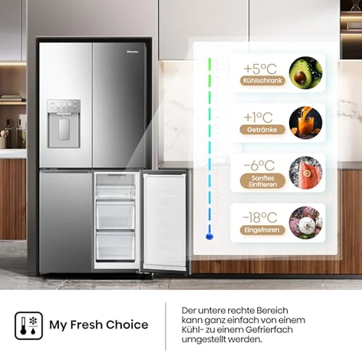 Hisense RQ5P470SYID, French Door Kühl-Gefrier-Kombination mit No Frost, 304 l Kühlvolumen, Inox-Look – Bild 9