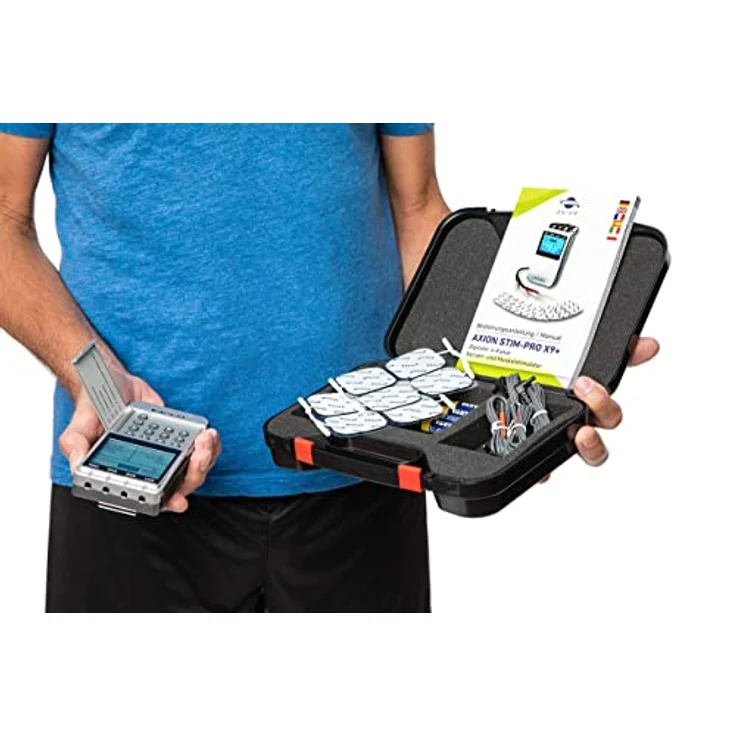 TENS EMS 4 Kanal Kombigerät STIM-PRO X9+ und 8 Stk 5x5 cm Elektroden-Pads, Schmerztherapie, Muskelaufbau und Massage für Bauch, Rücken, Nacken, Schulter usw. - Zertifiziertes Medizinprodukt - axion – Bild 5
