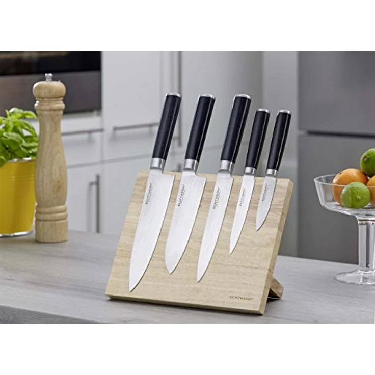 ECHTWERK Magnet-Messerblock (6tlg), Damaszener Messer-Set mit ergonomischem Pakka-Holzgriff, Holzblock 22 cm hoch – Bild 3