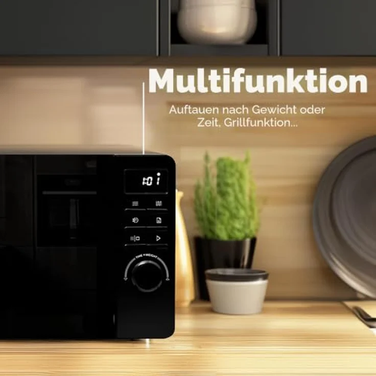 EVVO Mikrowelle M20, 20 Liter mit Grillfunktion und digitalem Touch-Display, schwarz – Bild 5
