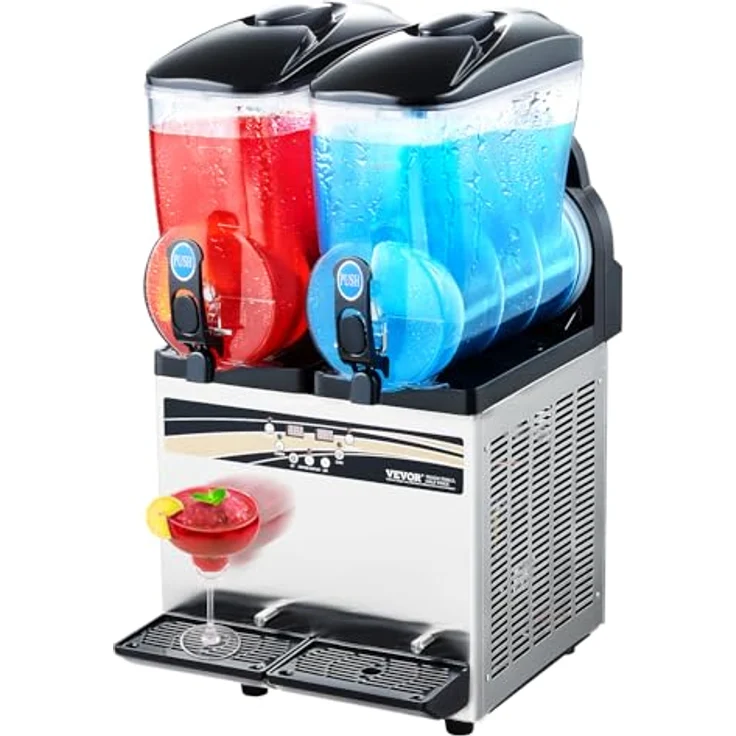 VEVOR Frozen Drink Maker X-300, 15 L x 2 Slush-Maschine mit Edelstahl-Gehäuse, tropfsicherem Wasserhahn und abnehmbarer Tropfschale, schwarz – Bild 1