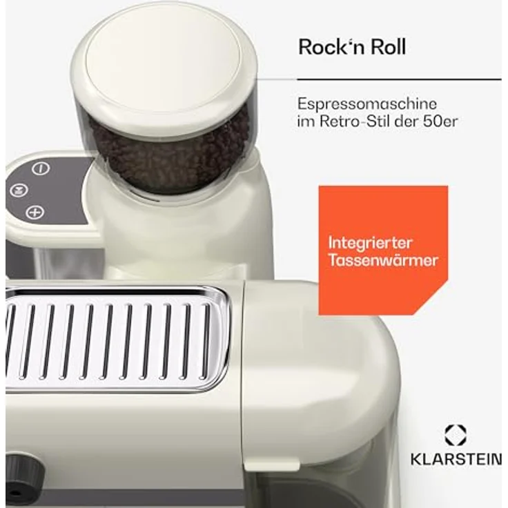 Klarstein Bella Café Siebträgermaschine Mit Mahlwerk – 19 Bar, 1550 W, 1,4 L, Milchaufschäumer, 2 Tassen, Thermo Block, Creme, Rostfreier Stahl – Bild 5