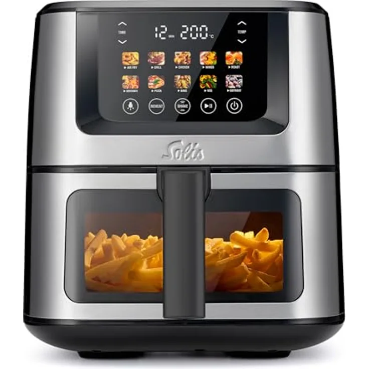 Solis Air Fry and Dry XL (Typ 8200), Heißluftfritteuse mit 7,5 Litern, 10 Automatikprogrammen und schwarzem Griff