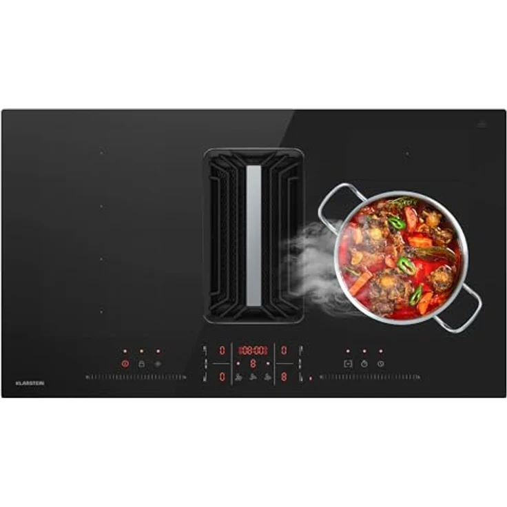 Klarstein AirJet FlexPro Induktionskochfeld mit Dunstabzug, A++ Energieeffizienz, 750 m³/h Abluft, 14 kW Leistung, 4 Flexzonen, leise 58 dB, Touch-Steuerung, Schwarz – Bild 1