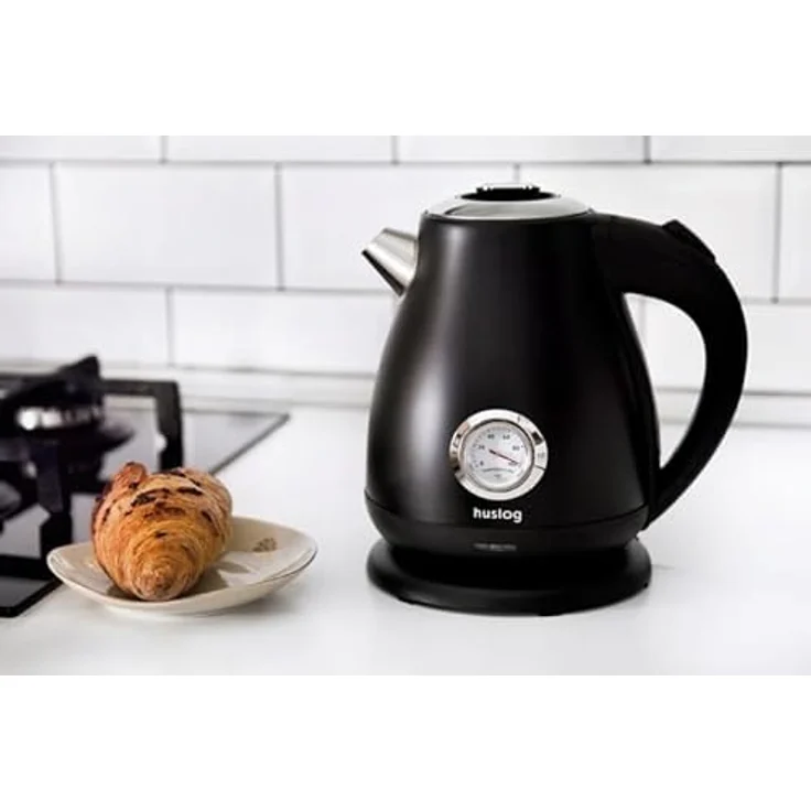 huslog Elektrischer Wasserkocher mit Thermometer Retro, 1,7 L, 2200 Watt, schwarz – Bild 2