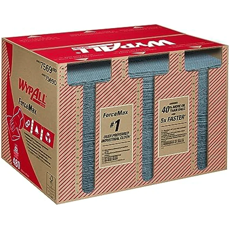 WypAll ForceMax Industrie-Wischtücher 7569 – 1 Box mit 480 Tüchern, 1-lagig, grau – Bild 2