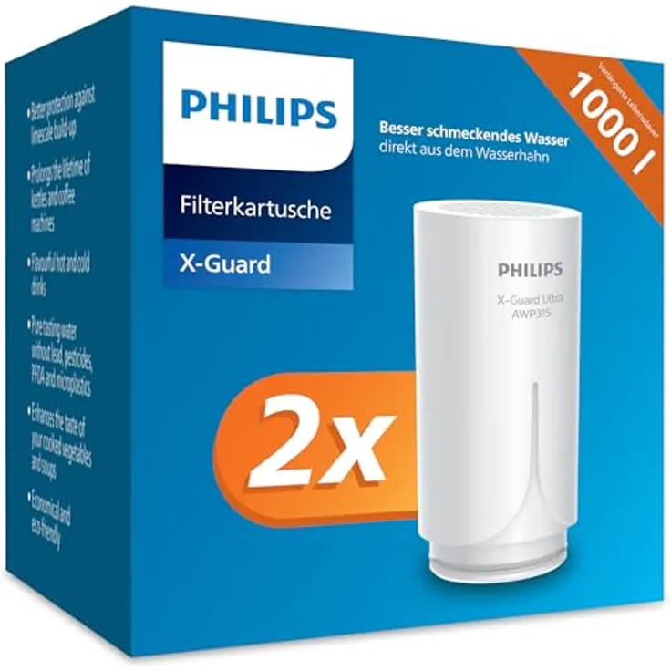 Philips Water Ontap Filterpatrone AWP305P2/10, 3-Stage Mikrofiltration, 1000 L Filtrationskapazität, Doppelpack