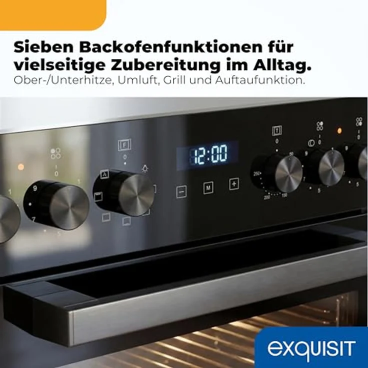 Exquisit EHE5258-UBZ-020 Herd-Set schwarz | Einbauherd mit Umluft & Grill, 75 l, Energieklasse A, 4 Strahlungskochzonen inkl. Bräterzone, Timer, 8550 W – Bild 5