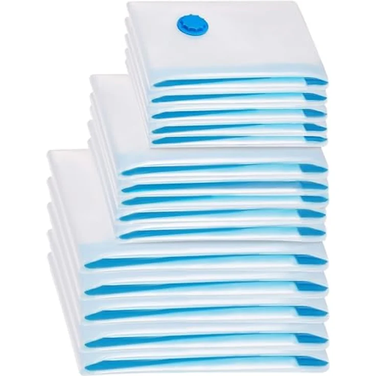 Ruhhy Vakuumierbeutel Vakuumbeutel-Set für Kleidung 15-teilig: Wiederverwendbar, 3 Größen, Transparent/Blau - Preisvergleich – Bild 2