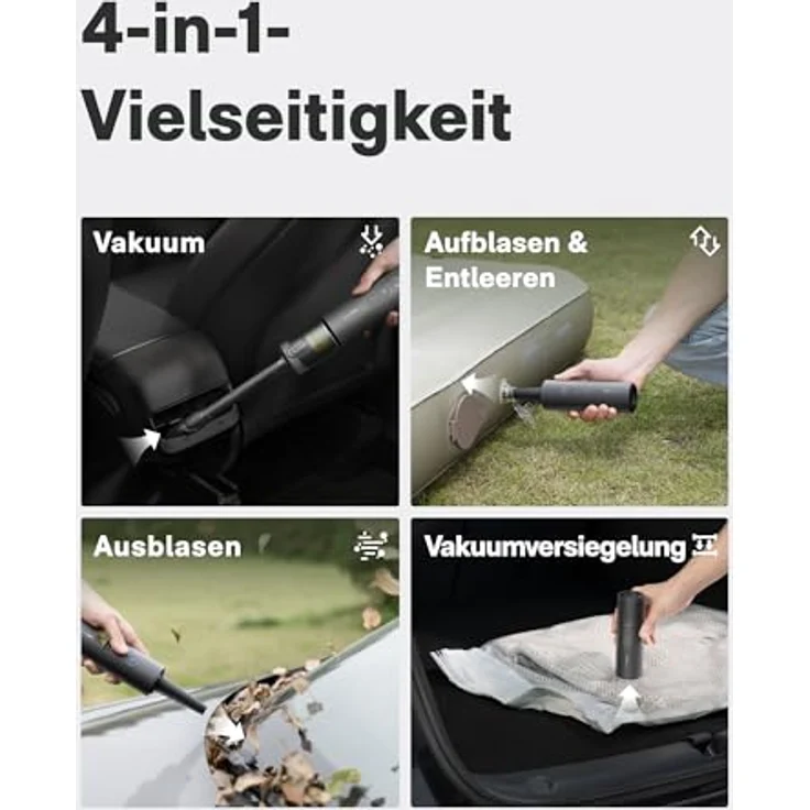 HOTO Handstaubsauger Akku 20000Pa, 4-in-1 Kabelloser Autostaubsauger mit Gebläse & Luftgebläsepumpe, kompakt und leistungsstark für Auto, Tierhaare, Teppich, Tastaturen & Schreibtisch – Bild 3