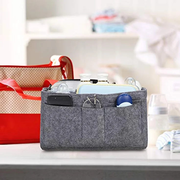 relaxdays Handtasche Taschenorganizer aus Filz, Größe S, dunkelgrau mit 4 Außentaschen und 3 Innentaschen – Bild 5