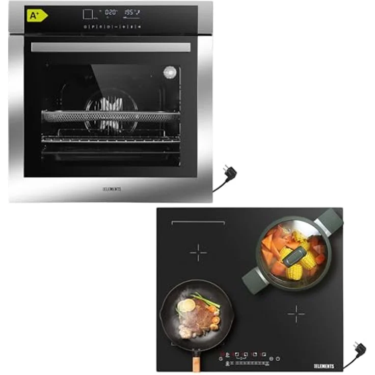 KB ELEMENTS Herdset | Einbaubackofen 60cm mit kratzfestem Induktionskochfeld 59cm | 14 Funktionen inkl. Air Fry und AQUA CLEAN | Edelstahl – Bild 1