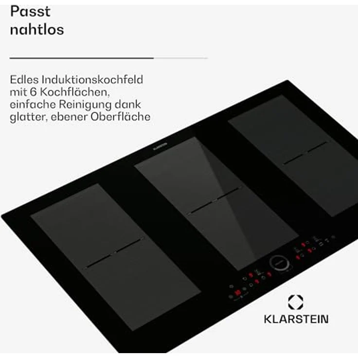 Klarstein Delicatessa 90 Induktionskochfeld - 6 Zonen, Full Flex Power, 10.500 W, Touch-To-Slide, Timer & Kindersicherung, Schwarz Glaskeramik, Einbau-Induktionskochfeld – Bild 3