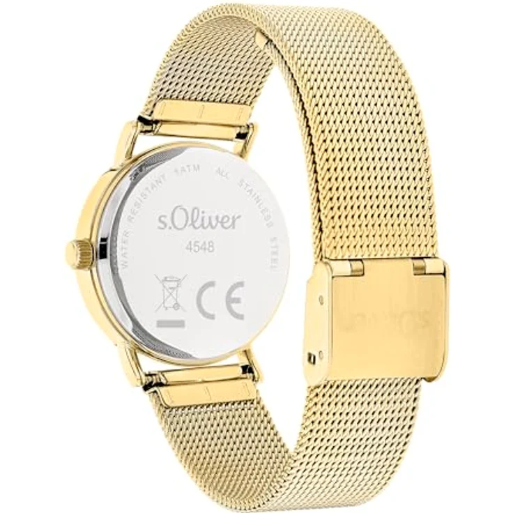 s.Oliver Damenuhr Round, Gold, 30 mm, Edelstahl mit Quarzwerk, 5 ATM wasserdicht, kratzfest – Bild 3