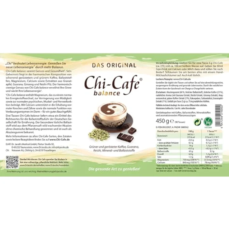 Dr. Jacob's Chi-Cafe balance Pulver, gesunde Kaffee-Alternative mit Mineralstoffen, vegan, 450 g – Bild 8