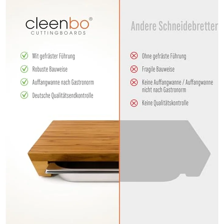 cleenbo Schneidebrett 'style bamboo GN' mit Edelstahl Auffangschale – Bild 8