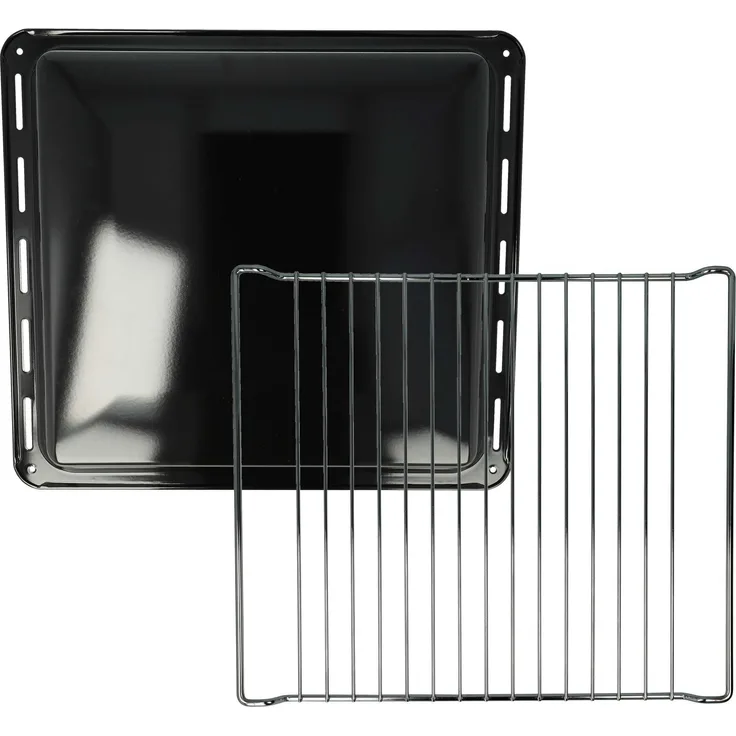 vhbw Backblech, Gitterrost 2-tlg. Set, emailliert, antihaftbeschichtet, schwarz und silber, 42,2 x 37,6 x 4 cm