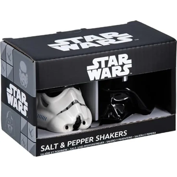 Paladone Products Star Wars Salz- und Pfefferstreuer-Set, keramisch, Darth Vader und Stormtrooper, schwarz und weiß