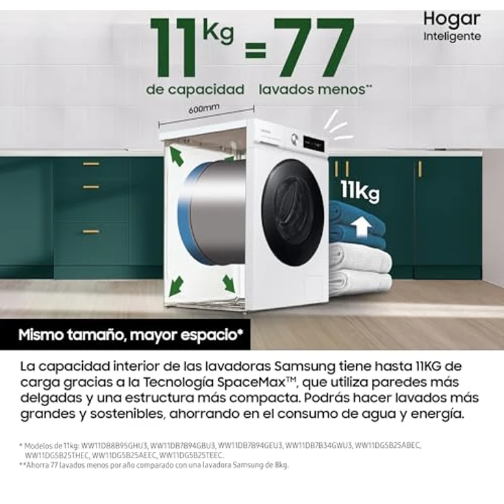 Samsung WW90DB7U94GEU3 AI EcoBubble Waschmaschine, 11 kg, Energieeffizienz A-20%, Super Speed 39, Dampf, Weiß – Bild 3