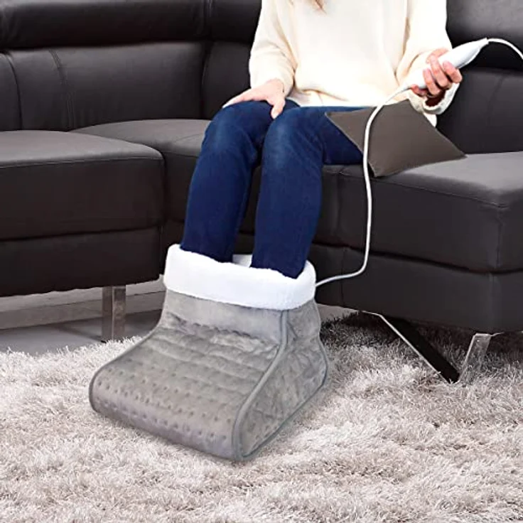 Mobiclinic, Elektrischer Fußwärmer, Wolle und Fleece, Sehr niedriger Verbrauch, Europäische Marke, Mit Abschaltautomatik, Leicht waschbares Innenfutter, 3 Temperaturstufen, 30 x 30 x 24 cm, Grau – Bild 2