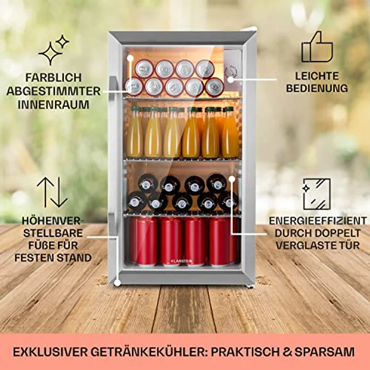 Klarstein Beersafe XXL Getränkekühlschrank, freistehend, Crystal White, 3 Böden, doppelt isolierte Panoramaglastür, Energieklasse E – Bild 6