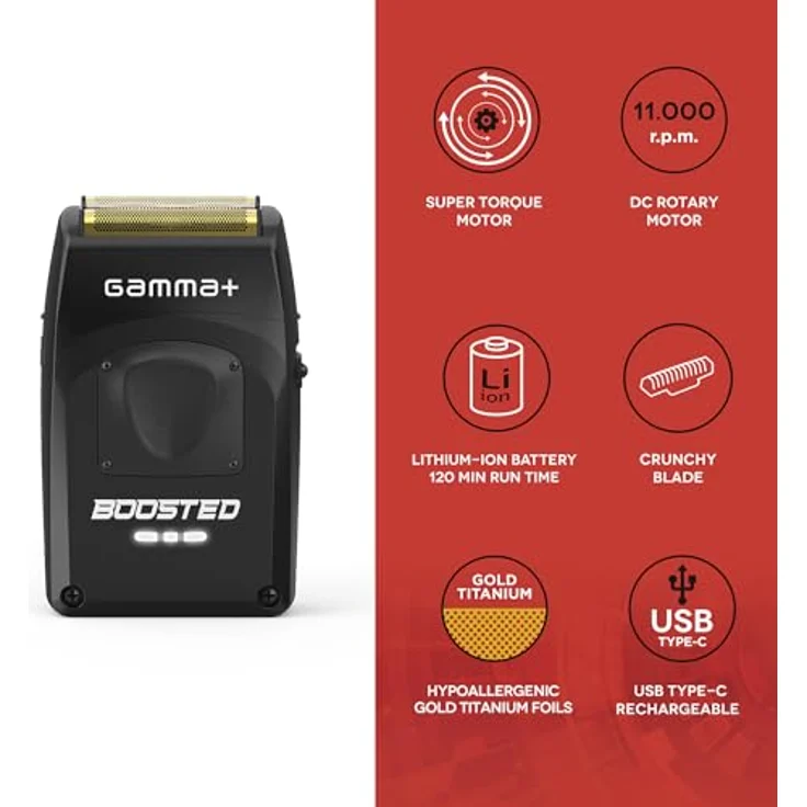 GAMMA+ Boosted Elektrischer Bart- und Haarrasierer, kabellos mit 3 Klingen, IPX7 wasserdicht, 120 Min. Betrieb, 11.000 U/Min, kompakt und tragbar – Bild 4